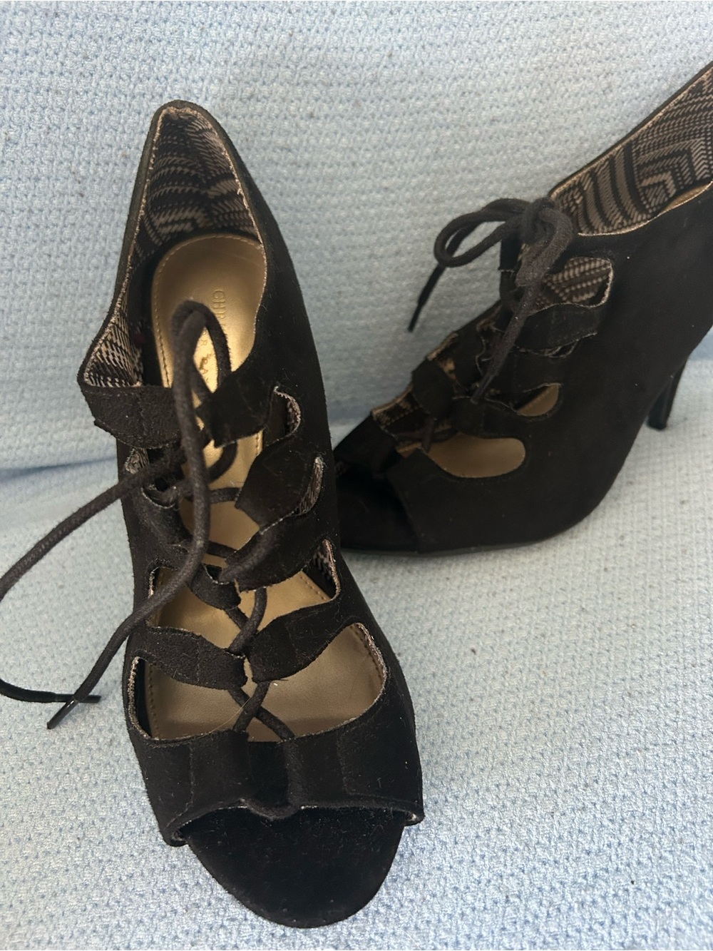 Black Lace-Up Peep Toe Women's Heels
